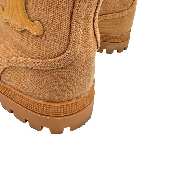 Celine Patapan Triomphe Tan Canvas Lace Up Short Boots Size 40 - Picture 9 of 14